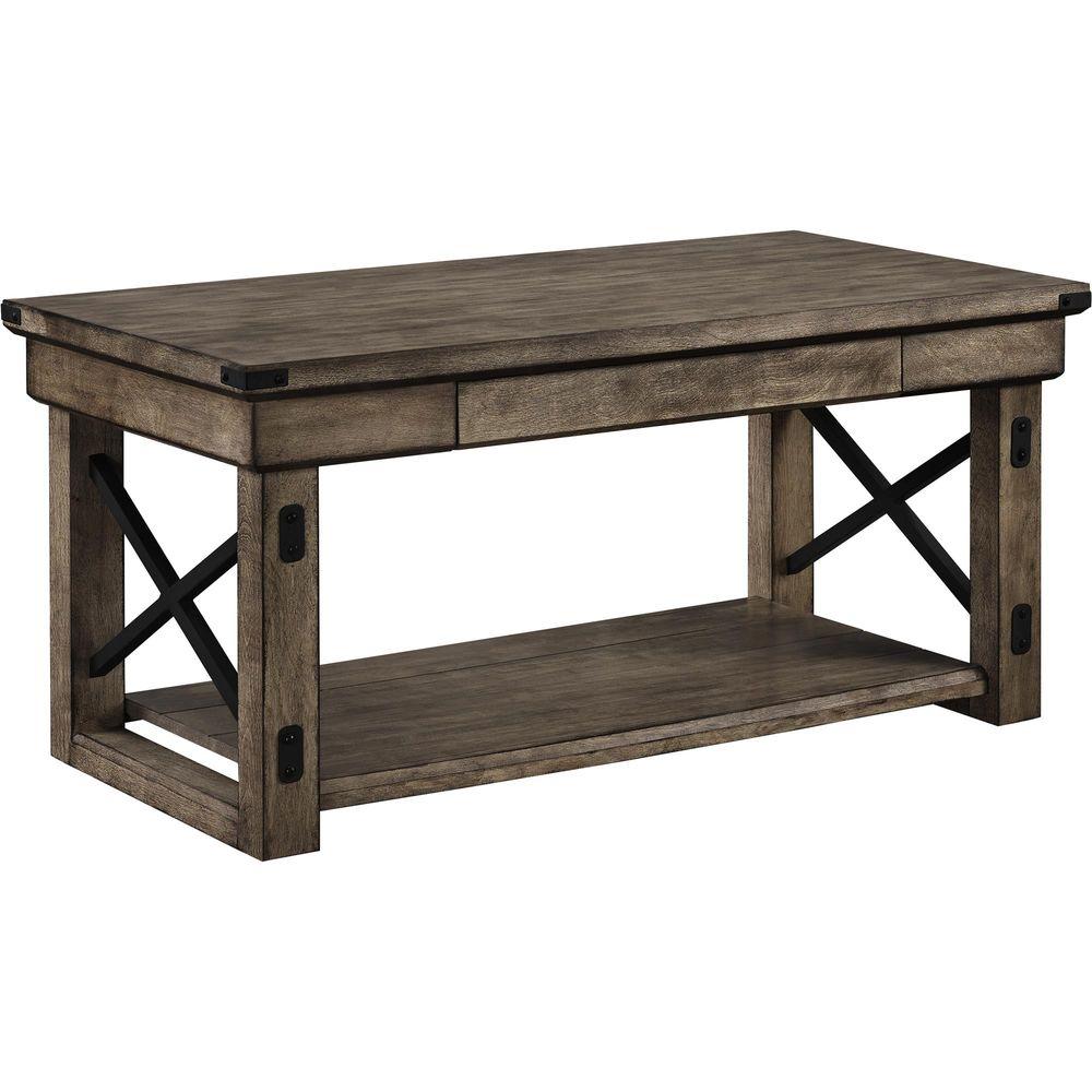 casters coffee tables accent the rustic gray finish ameriwood corner table forest grove replica furniture outdoor chair covers pub set decorative chairs for living room round ott