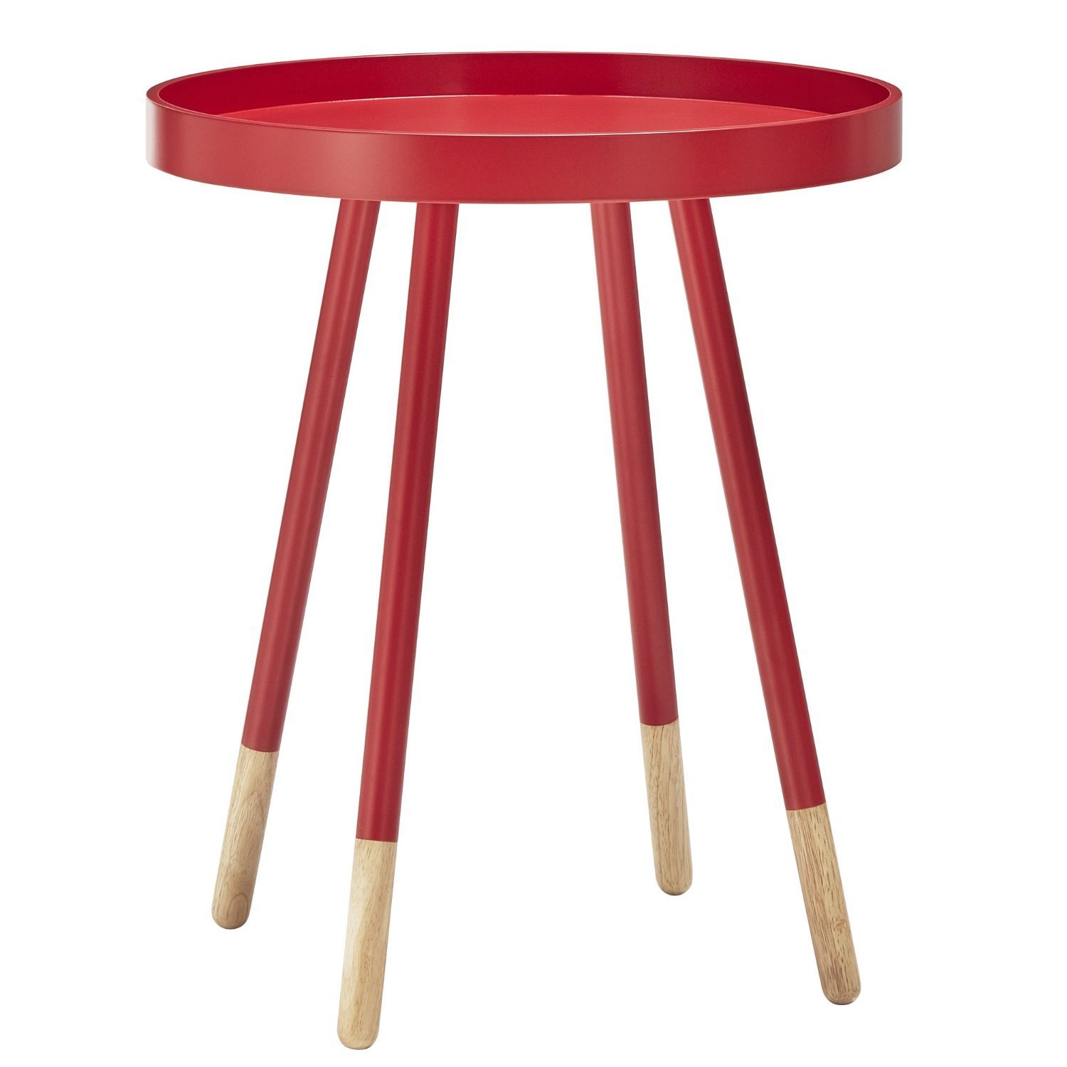 casual contemporary modern paint dipped round spindle bel wood accent table tray top side multiple colors samba red garden outdoor replacement glass for patio with umbrella hole