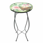 cedar home side table outdoor garden patio metal accent cbl desk with round hand painted glass pink end faux leather furniture west elm throws small tub chair white marble top 150x150
