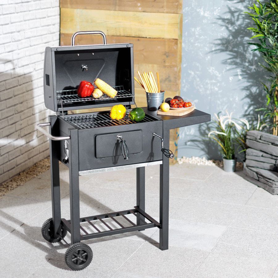 charcoal trolley barbecue height adjustable grill side table wheels outdoor lawn small glass desk black marble accent wooden coffee and end tables piece nesting rectangular