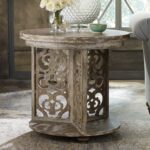 chatelet wood round accent table caramel froth humble abode roundaccenttable caramelfroth hookerfurniture and metal white living room cabinet hardware pulls pottery barn small 150x150