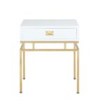 chic home genoa nightstand side table with self closing drawer white lacquer accent architectural base brass finished stainless phone keter pacific cool bar bbq prep marble top 150x150