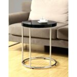 chrome accent table modern round target brittaandrebecca lucite brass coffee hammered metal drum end pottery barn dining room tables and chairs nate berkus high bistro stools for 150x150