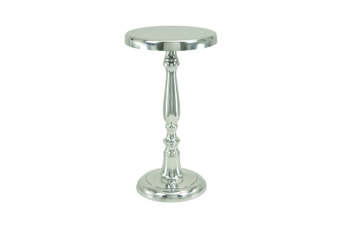 classic modern pedestal accent table polished chrome white from gardner furniture clock end whole tablecloths for weddings rustic dining centerpieces tall slim lamp hardwood