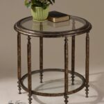 clear glass top round accent table with one shelf brown mathis bistro pub clock design half moon decor pier low tables for living room gold metal coffee solid wood and end 150x150