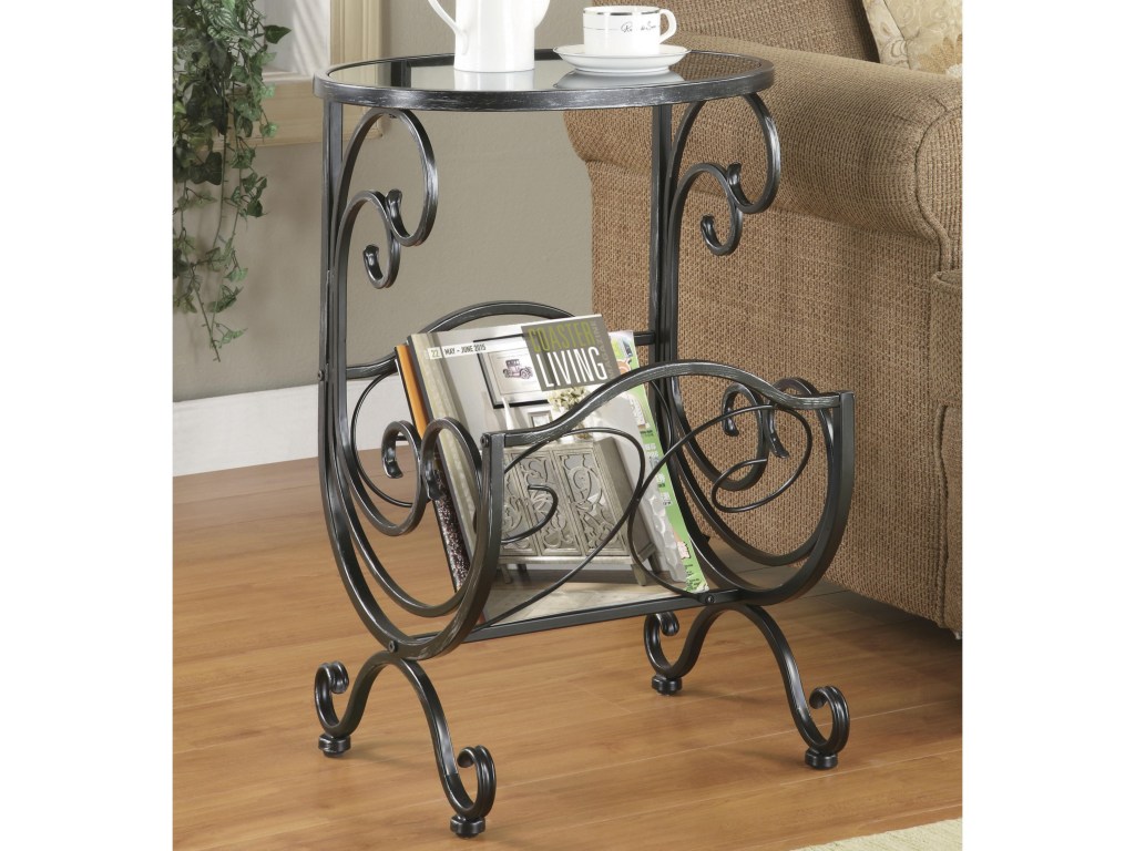 coaster accent tables metal glass side table with scroll magazine products color coas furniture rack cooler coffee wood and nest round top tablette kidney bean tall mirrored