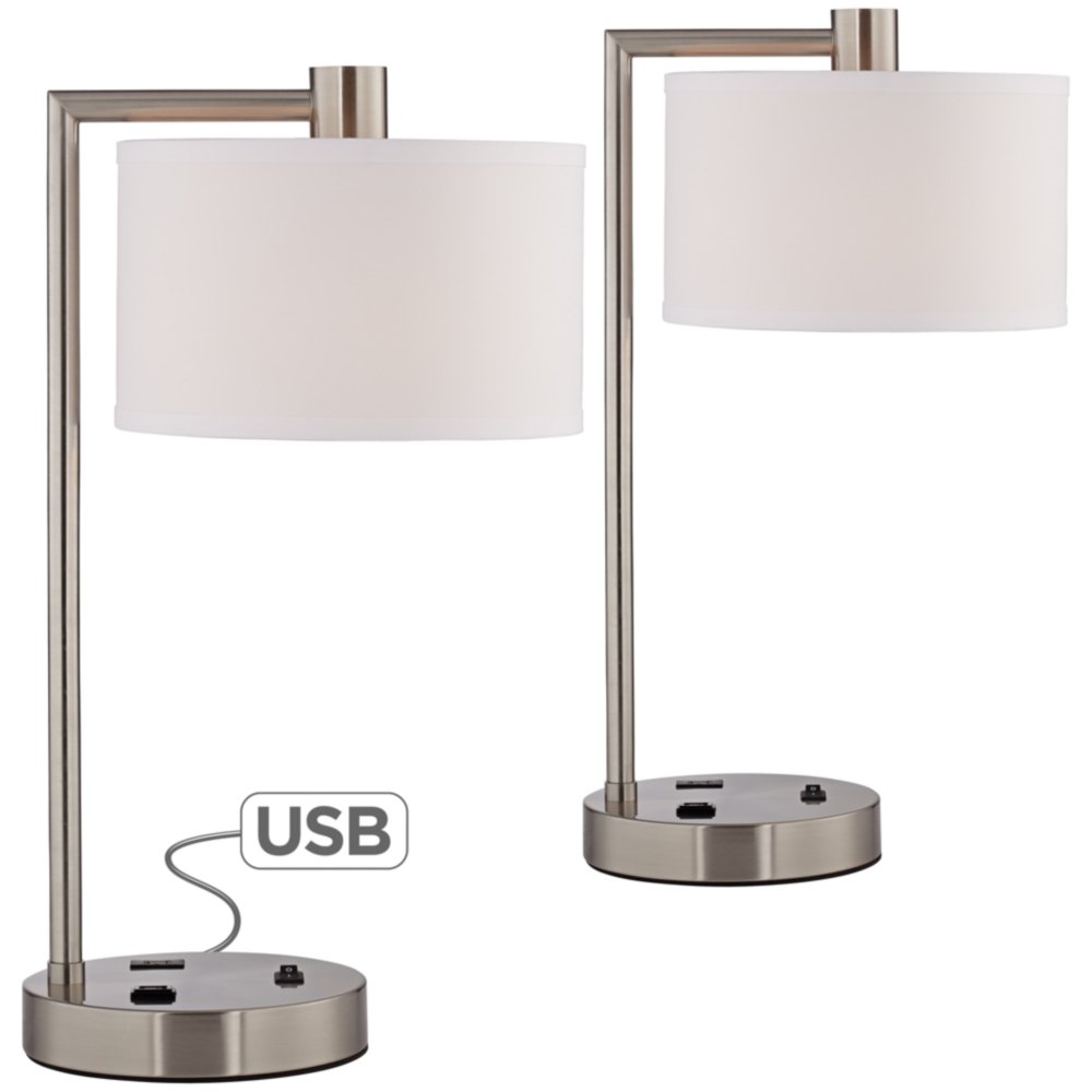 colby brushed nickel usb and desk lamps set heyburn steel accent table lamp with port coffee end tables black perspex foot outdoor umbrella rope wicker furniture fold mid century