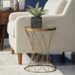 concave round brass metal accent table with glass top master pottery barn leather armchair entrance decor small square white coffee monarch specialties console modern acrylic 150x150