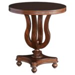 connor round table antique walnut brown oak grove collection accent black distressed side west elm chair furniture tables inches high mirrored coffee and end ikea white storage 150x150