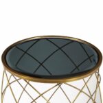 convex round brass metal accent table with smoked glass top side nautical chair large coffee pottery barn tables decor sears patio sets end unfinished furniture art deco living 150x150