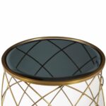 convex round brass metal accent table with smoked glass top side parker gwen small square white coffee for living room french style pottery barn leather armchair battery operated 150x150