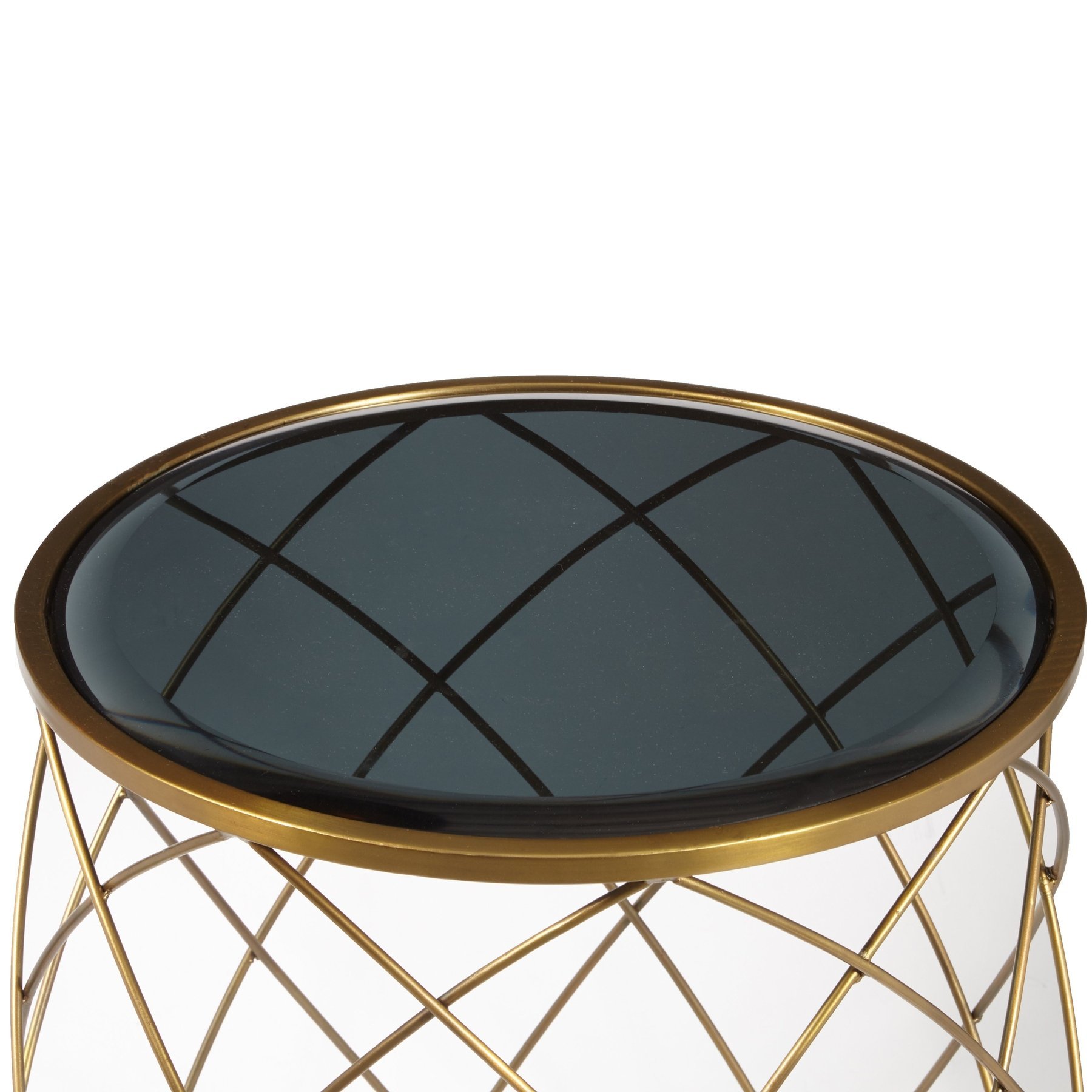 convex round brass metal accent table with smoked glass top side parker gwen small square white coffee for living room french style pottery barn leather armchair battery operated