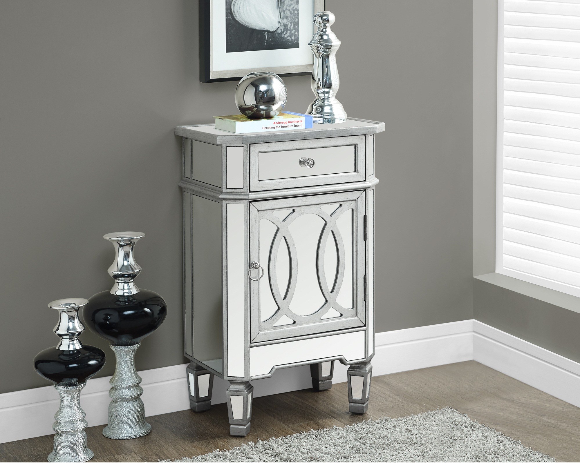 corner cabinet door lock painted silver color room ideas end drawers coffee storage bedroom mirror wood console cube small mirrored accent table drawer with fullsize glass legs