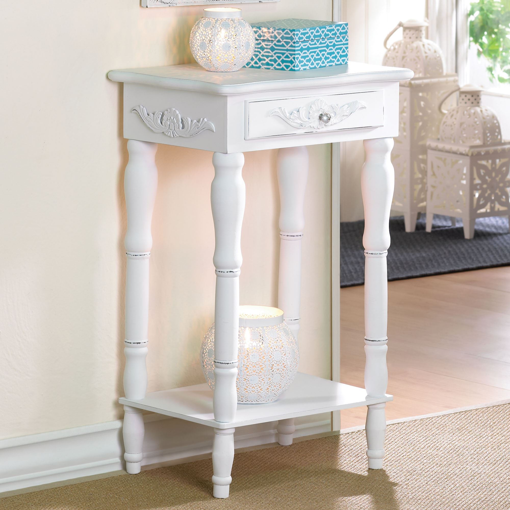 cosenza antique white accent table with drawer round touch zoom oak side foyer furniture long console behind couch affordable nightstands farmhouse coffee wine storage cabinets