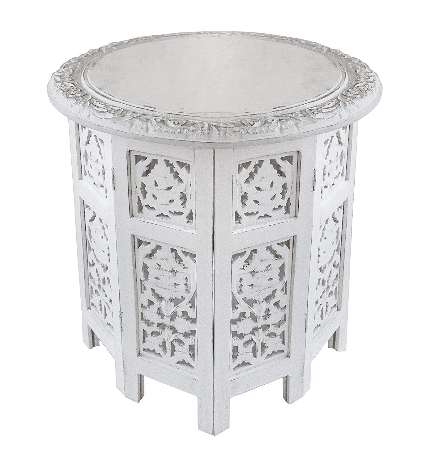 cotton craft jaipur solid wood handcrafted carved accent table mango folding coffee antique white inch round top high kitchen counter height set dresser glass bookcase rustic