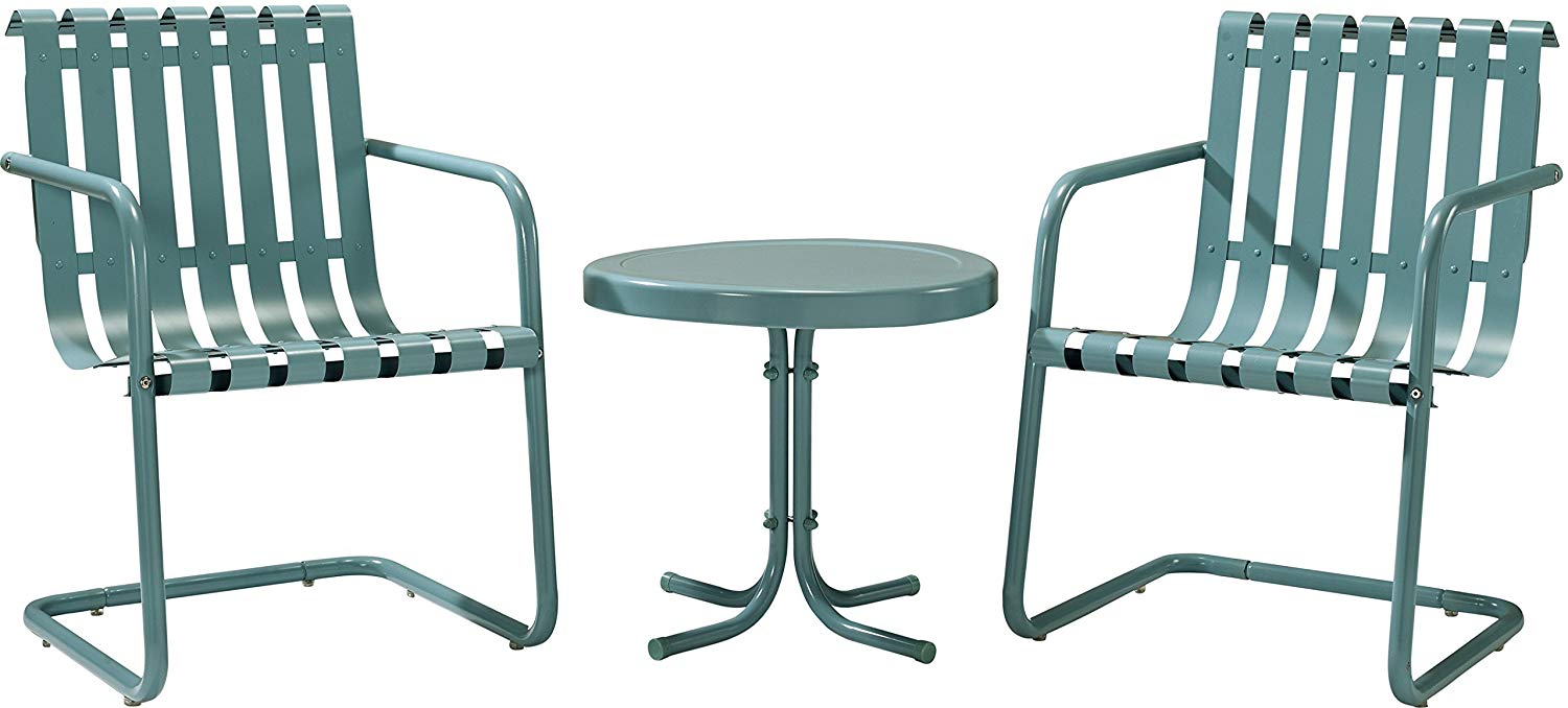 crosley furniture gracie piece retro metal outdoor side table conversation set with and chairs caribbean blue garden free standing umbrella small battery operated accent lamps