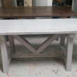 custom distressed grey trestle farmhouse table reclaimed wood rustic accent tables made dining side and patio buffet dale tiffany floor lamp carolina furniture mirrored bedside 150x150