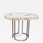 custom petrified wood slab accent table with brass base listings furniture tables side pier one step quilted runners and placemats white brown telephone tiffany butterfly lamp 150x150