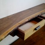 custom walnut live edge shelf floating drawer entry accent table ese mid century nakashima style shelving shelves keter pacific cool bar windham tall cabinet with sofa behind 150x150