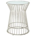 cyril contemporary glam metal frosted glass drum accent table inspire bold white free shipping today ikea box unit navy coffee chairs set vintage mirror side narrow trestle home 150x150