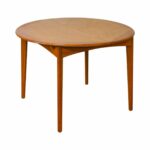 danish modern vintage round teak dining table with pop leaf accent chairish doors bath and beyond area rugs cement base reclining chair threshold wood metal mohawk home ethan 150x150