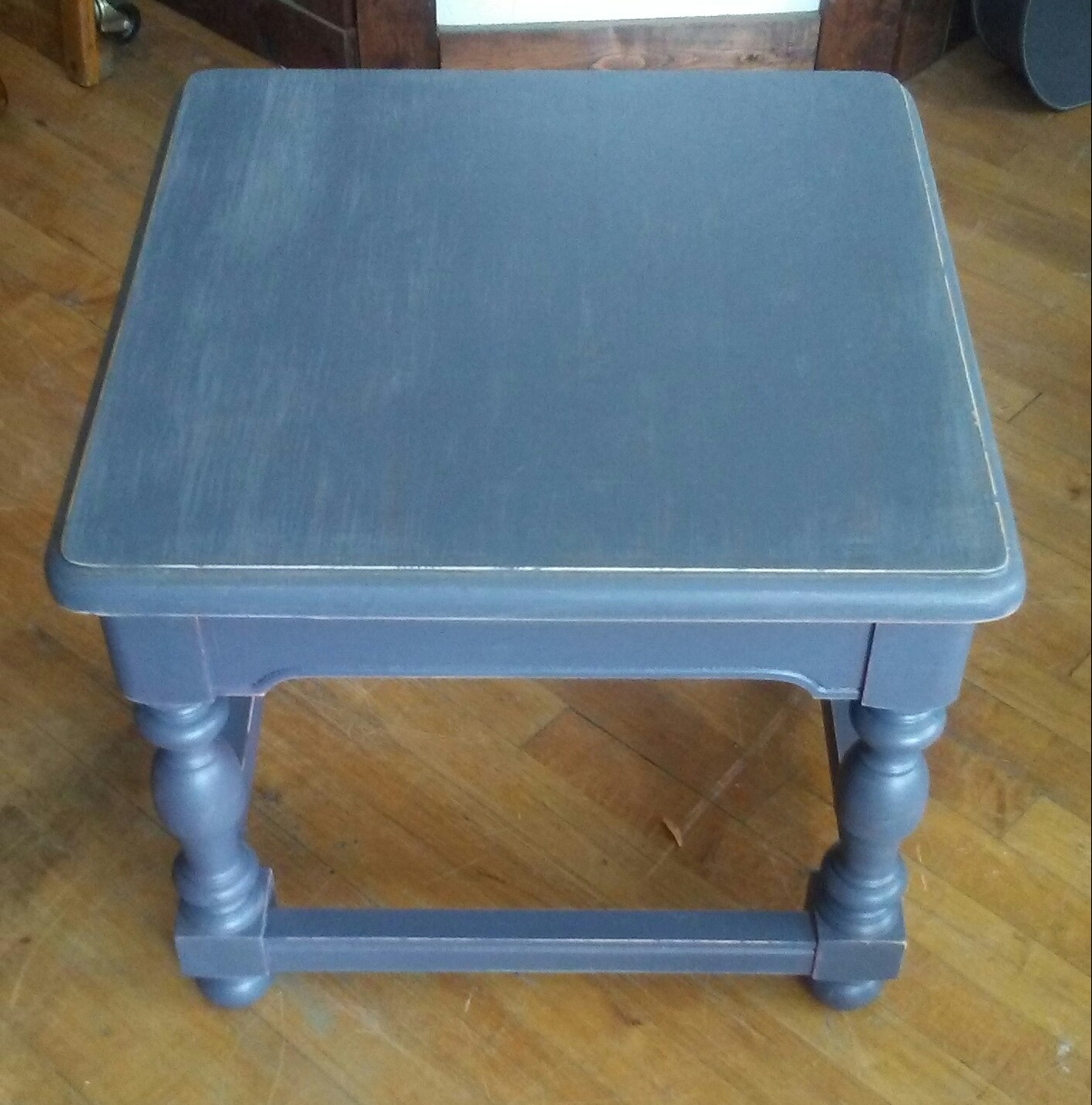 dark gray painted end table shabby chic accent for ori charcoal blue refurbished vintage and slightly distressed this looks great country farmhouse primitive traditional ashley