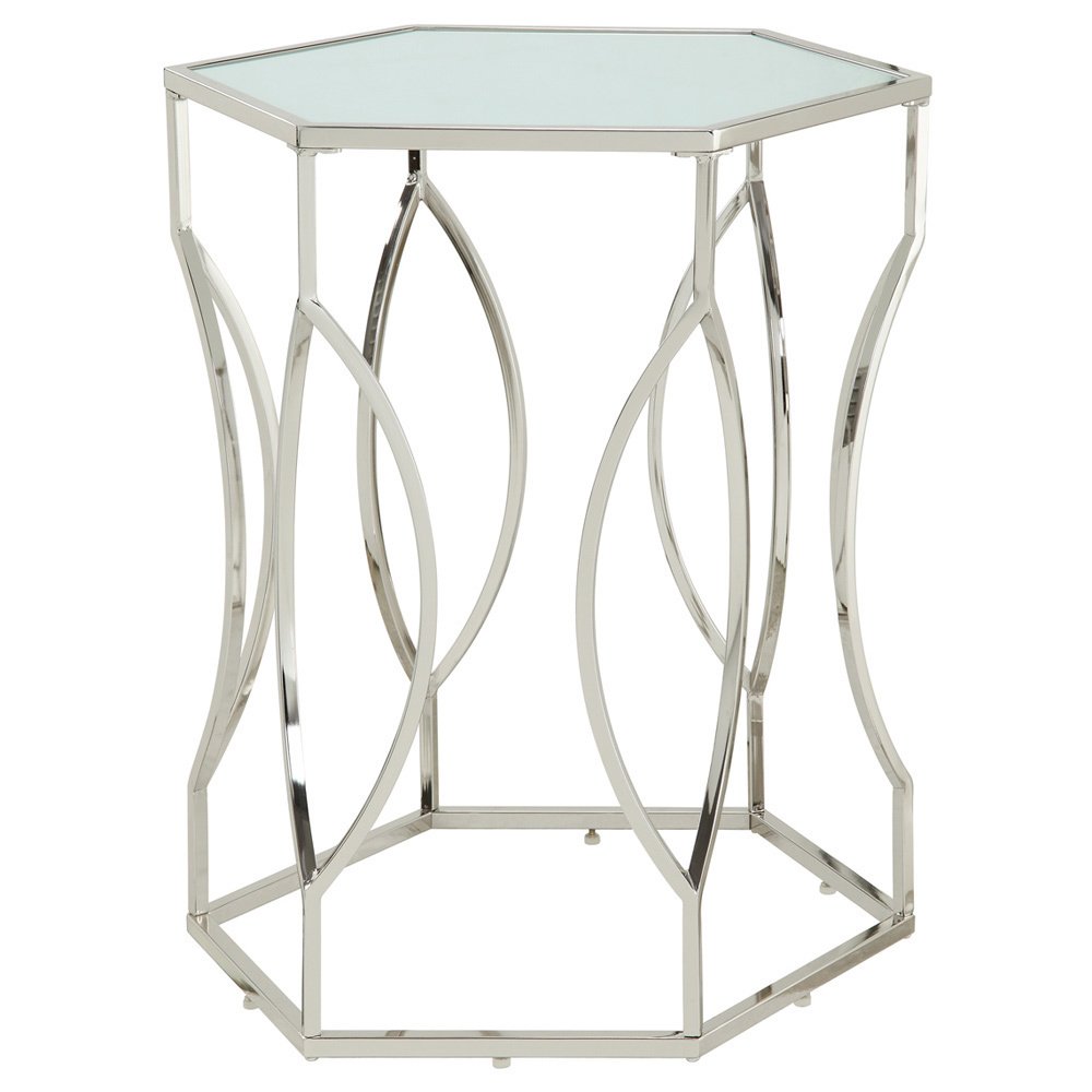 davlin hexagonal metal frosted glass accent end table inspire bold free shipping today target cabinet room essentials side west elm dining set armchair unfinished round small sofa