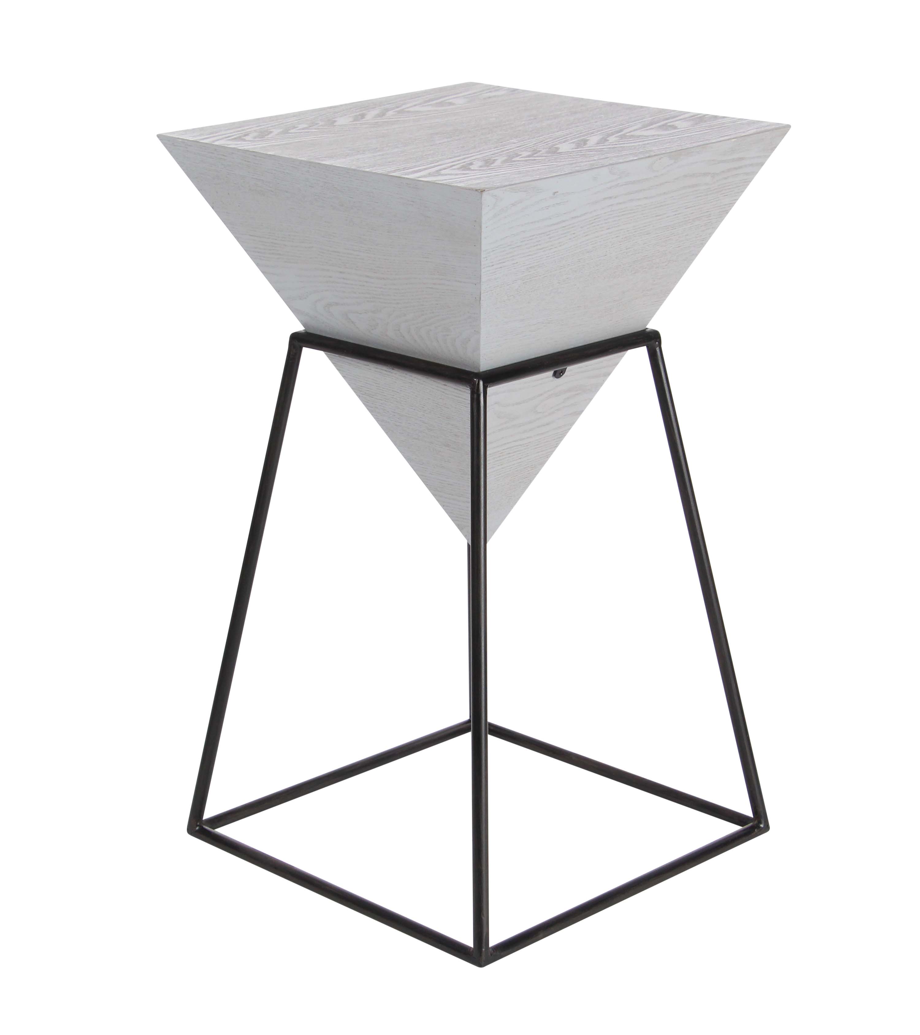 decmode modern inch white wood and metal pyramid accent table outdoor tables ceiling chandelier shabby chic bedside furniture coffee end retro oak side lamp combo blue chair with