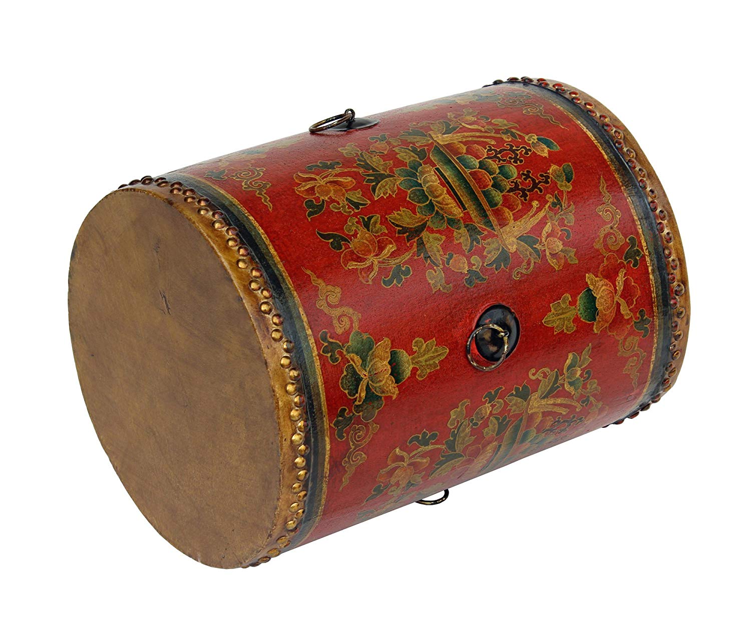 distressed chinese tibetan drum shape red floral coffee ggkpl accent table side kitchen dining cream lamp tables for living room barn wood furniture basement glass top outdoor