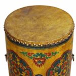 distressed oriental chinese tibetan drum shape yellow accent table floral coffee side kitchen dining centerpieces for home granite teak glass top threshold gold office small chest 150x150
