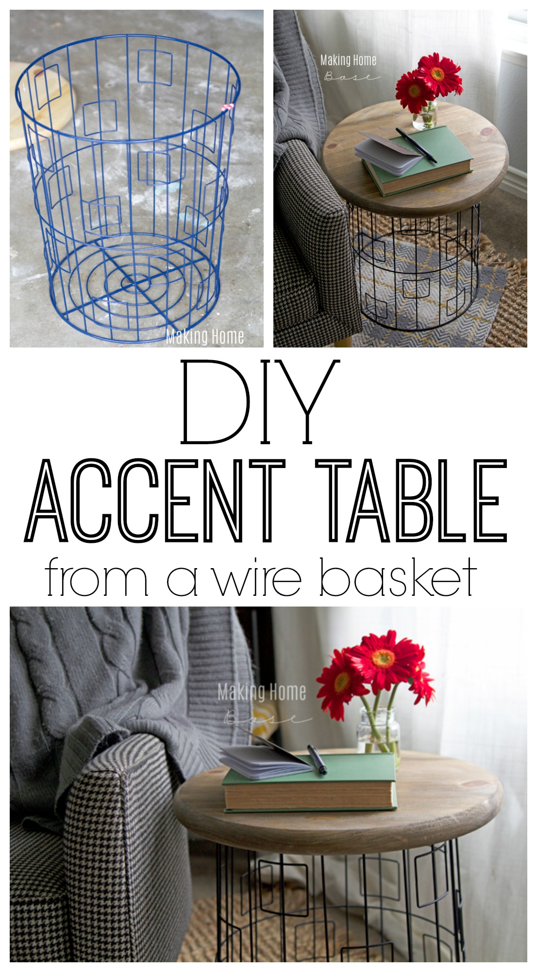 diy accent table from wire laundry basket metal sylvia ashley furniture dining room tables silver centerpieces for farm chairs bedside chest drawers target wood end frame iron