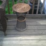 diy outdoor side table base and trunk two dollar wire accent waste baskets tied together end with twine poured cement used plastic little lamps black wrought iron coffee glass top 150x150