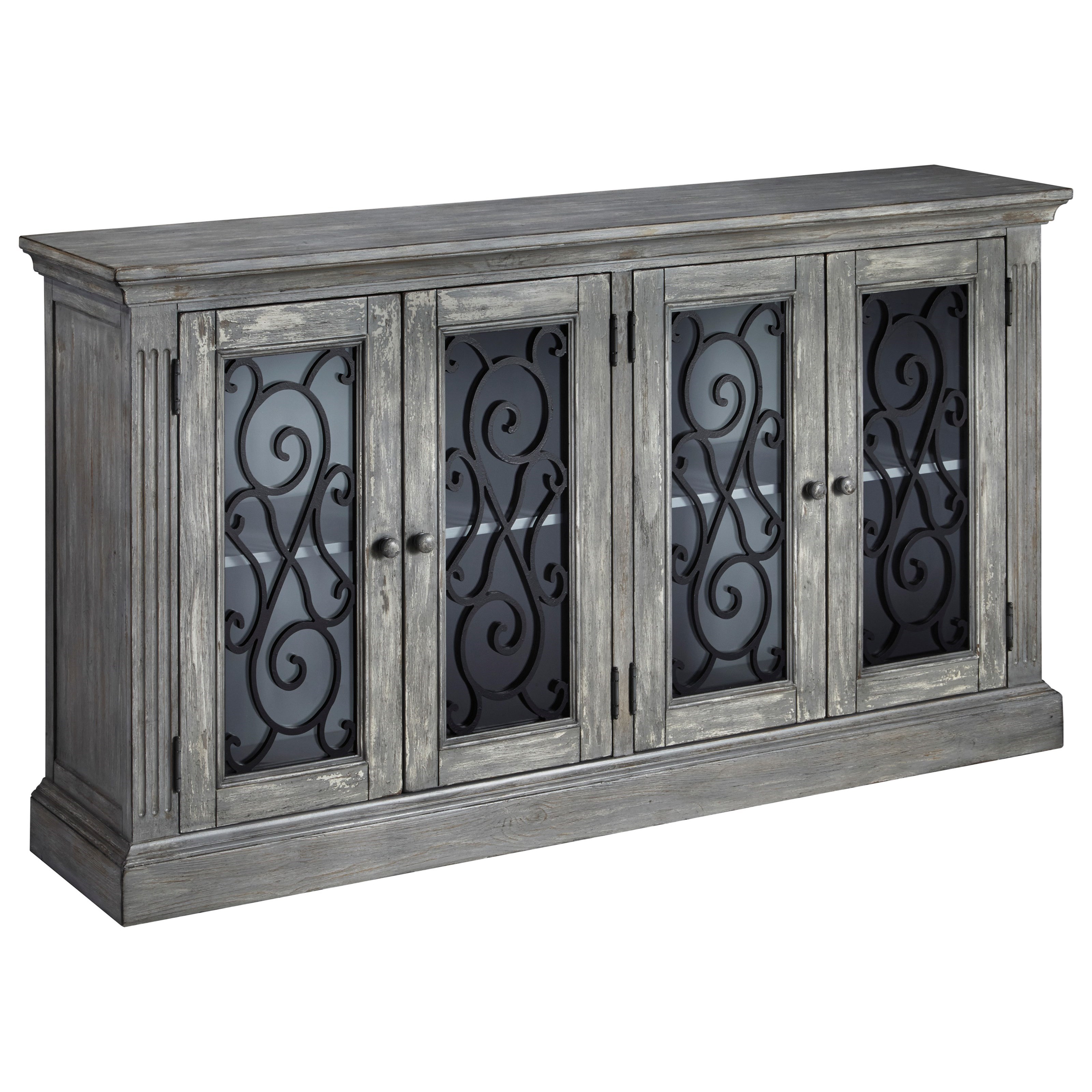 door accent cabinet antique gray finish decorative grilles products signature design ashley color cottage accents table with doors glass black leather dining room chairs designer