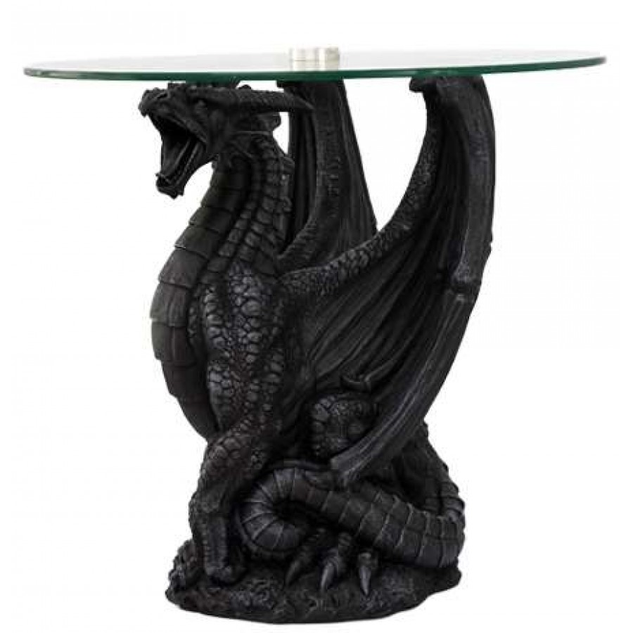 dragon gray sculptural table with round glass inches gothic home decor top accent roaring mystic convergence wiccan supplies pagan jewelry end tables target outdoor lounge chairs