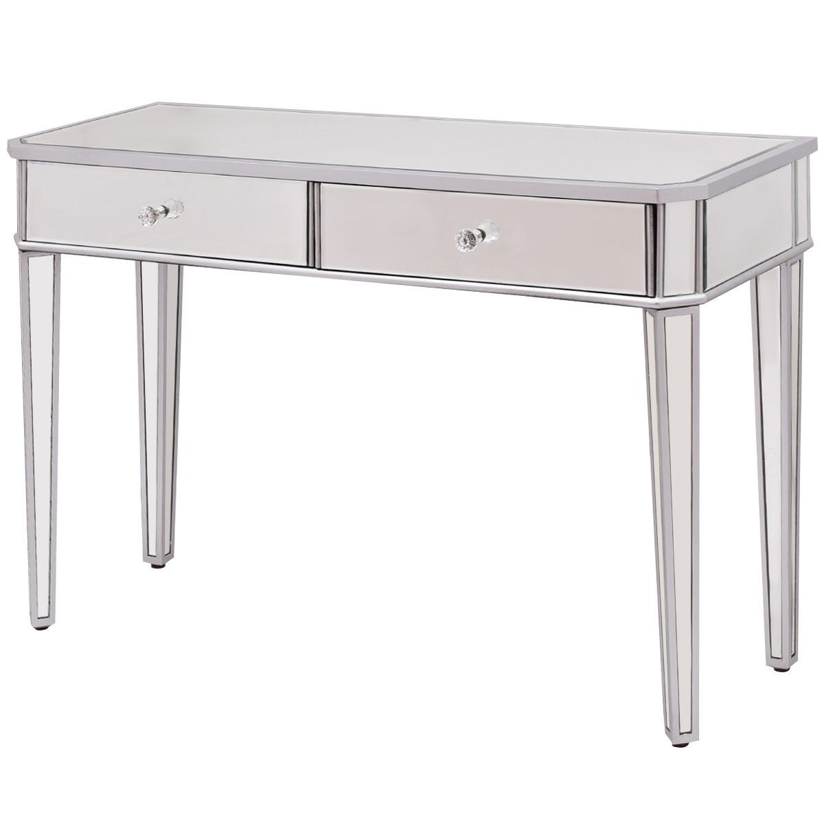 drawer mirrored vanity make desk console dressing accent table silver glass modern for storage kitchen dining small white nightstand chromebook circle coffee pier one outdoor