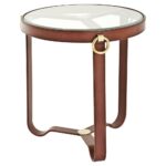 eichholtz lorain rustic sienna brown leather round glass side end table product hawthorne top accent kathy kuo home ashley furniture coffee and sets replacement legs watchers the 150x150