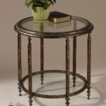 elegant antiqued gold round accent table with glass top swanky home indoor bistro inch tablecloth target console grey next chesterfield sofa modern white lamp tall living room 150x150
