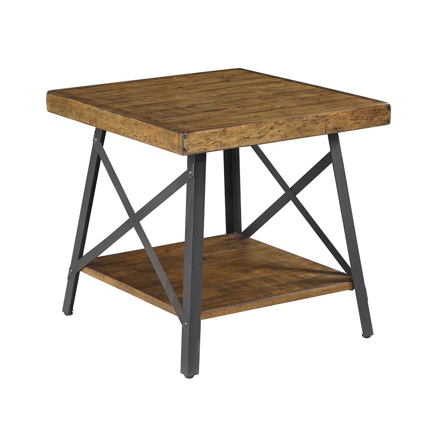 emerald home chandler rustic wood end table with solid top metal base and open storage shelf accent kitchen dining green tablecloth tables ikea white coffee skinny sofa beachy