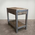 farmhouse modern wood and metal end accent tables reclaimed table with storage drawer buildwoodtable round marble black brown large mirrored bedside skinny ikea pottery barn 150x150