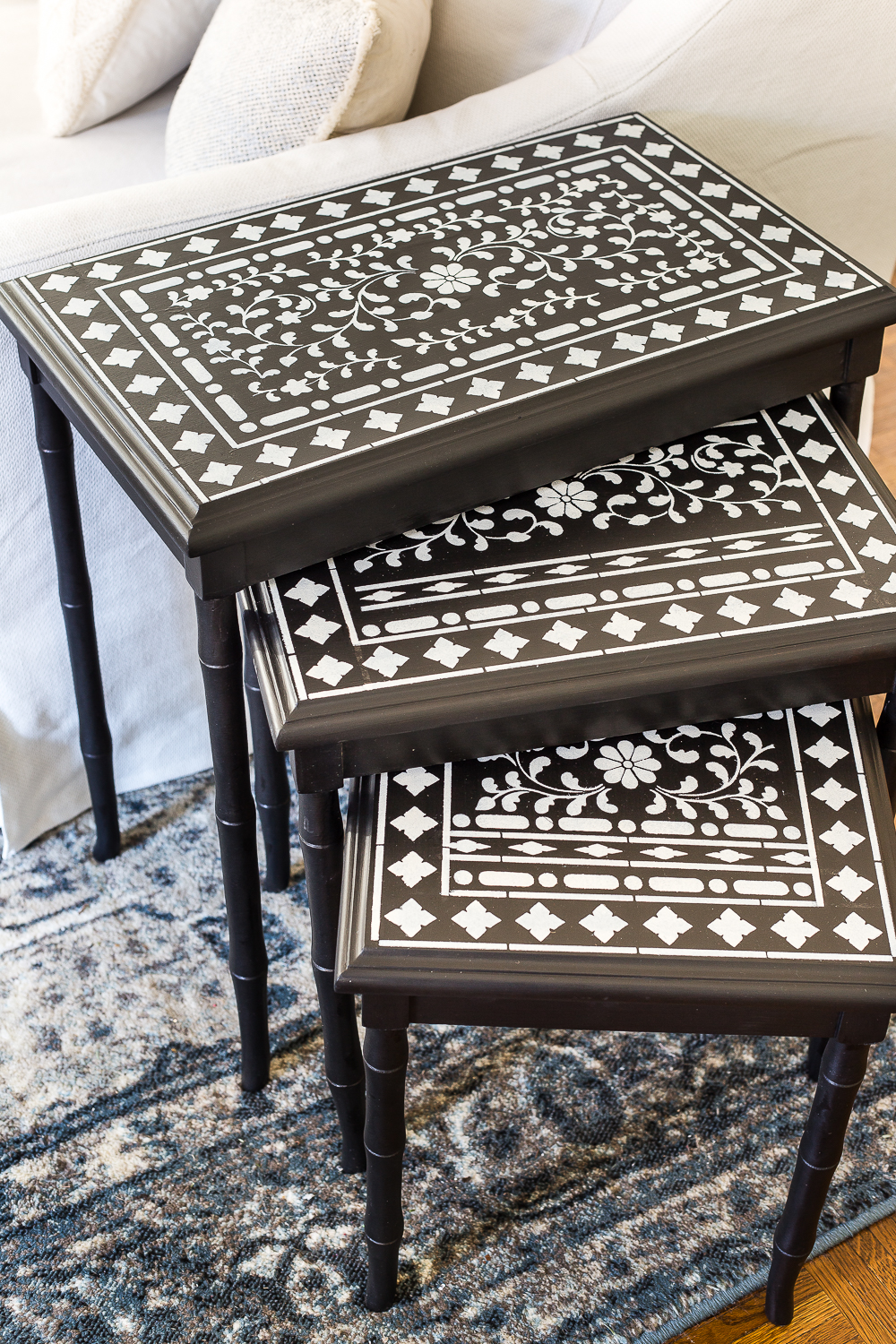 faux bone inlay nesting tables makeover bless house stenciled accent table blesserhouse how stencil furniture gold setting bedroom bench target metal frame end mid century replica