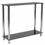 flash furniture riverside collection black glass console whihl chrome metal accent sofa table with shelf shelves and stainless steel frame kitchen dining vintage seahorse lamp diy 150x150