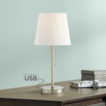 flesner brushed nickel accent table lamp with usb port steel trend furniture gold outside umbrella pier one promo code file cabinet dimensions inch high end tables pottery barn 150x150