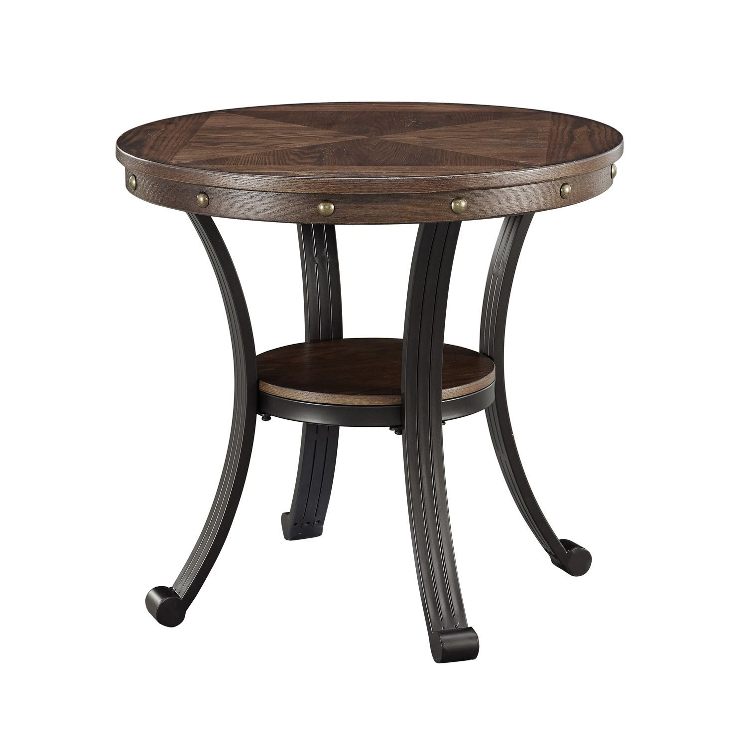 franklin oak woodgrain side table with nailheads living accent small porch piece room tables west elm chairs gold lamps dark brown entry dining clearance square metal end glass