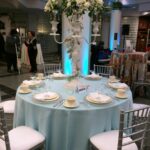franklin park conservatory wedding showcase aqua bengaline linen artistic accents tablecloth mixed with silver ivory the table florals provided mikelle hickman romine patio chair 150x150