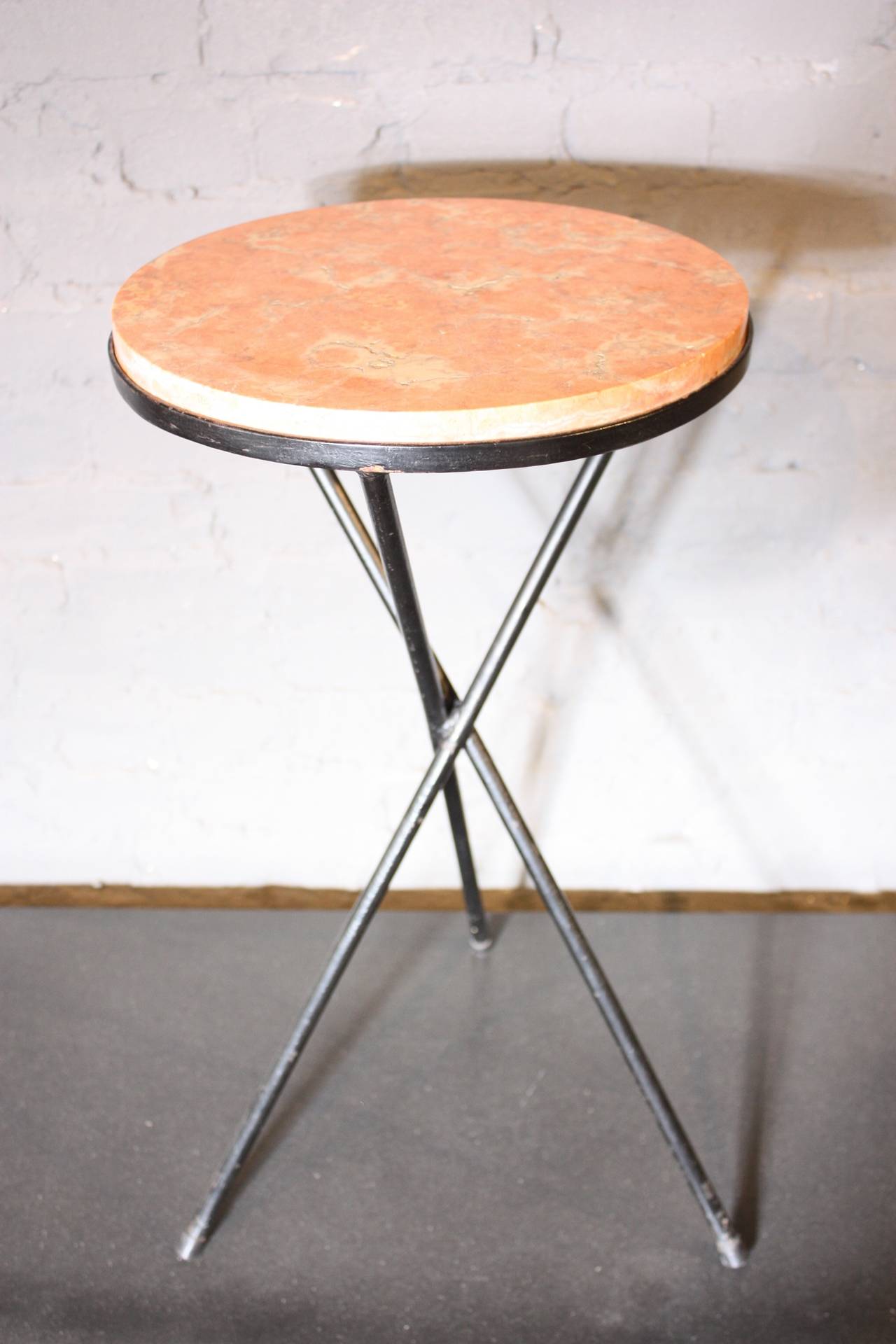 french marble top table with iron base for pink metal accent this features wrought tripod which cradles teal coffee trestle victorian occasional bench black cube side small white