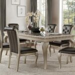 french modern piece dining set with glass insert top accent pieces for room table champagne silver upholstered chairs chair sets outdoor end tables interior ideas contemporary 150x150