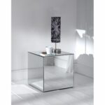 furniture accessories unique modern mirrored glass accent table cube shaped laminate mirror side with polished wood bedroom flooring and tube steel lamp drawer unusual ellen allen 150x150
