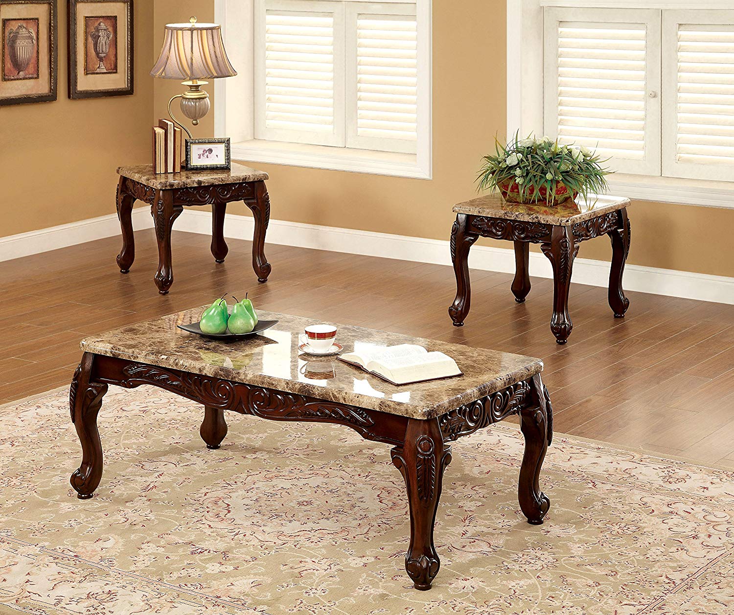 furniture america beltran piece traditional faux solid wood coffee and end table sets marble top accent tables set dark oak kitchen dining small bedside unit living room high