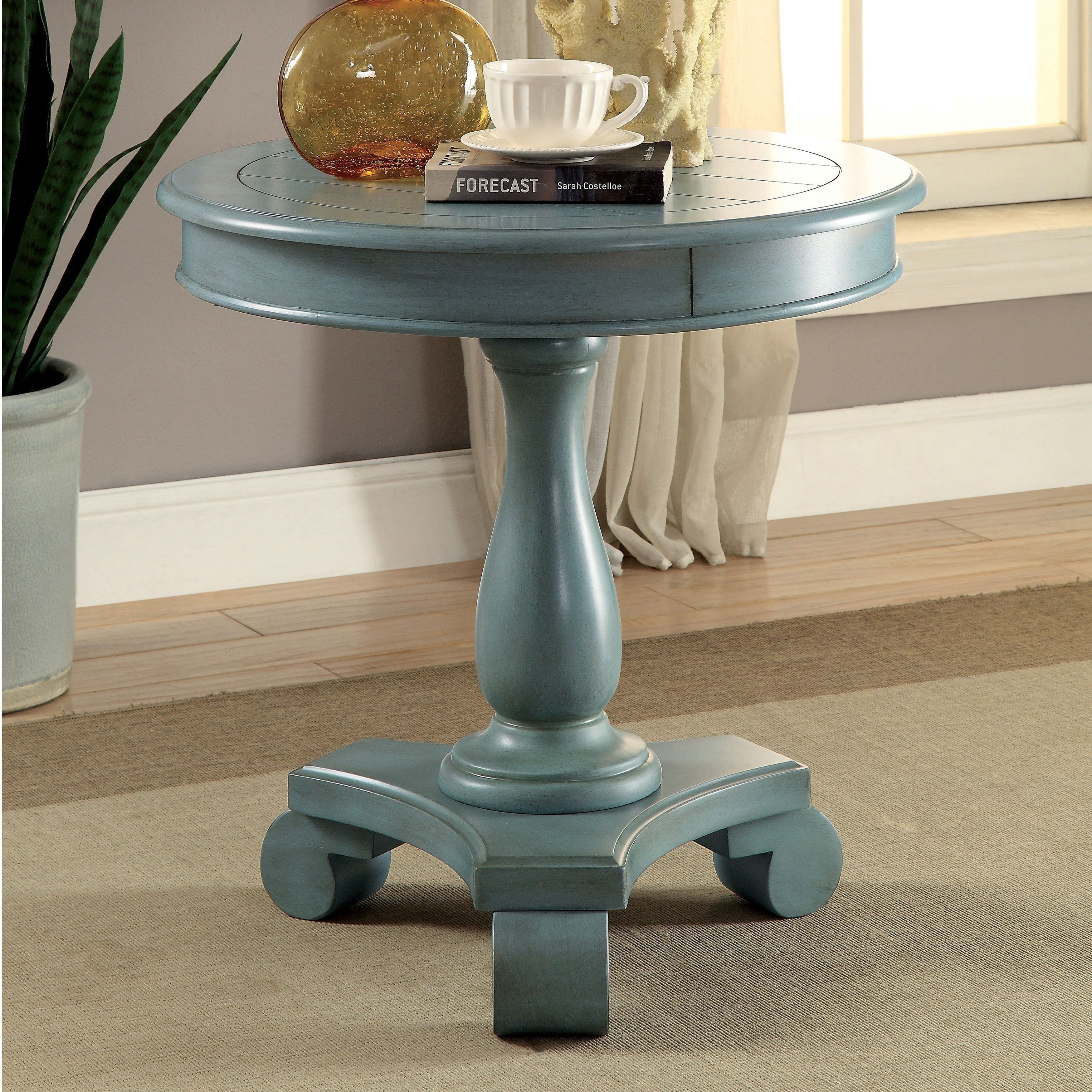 furniture america madelle traditional pedestal base round side blue accent table antique teal hall with drawers cordless led lamp linon galway white outdoor patio umbrella small