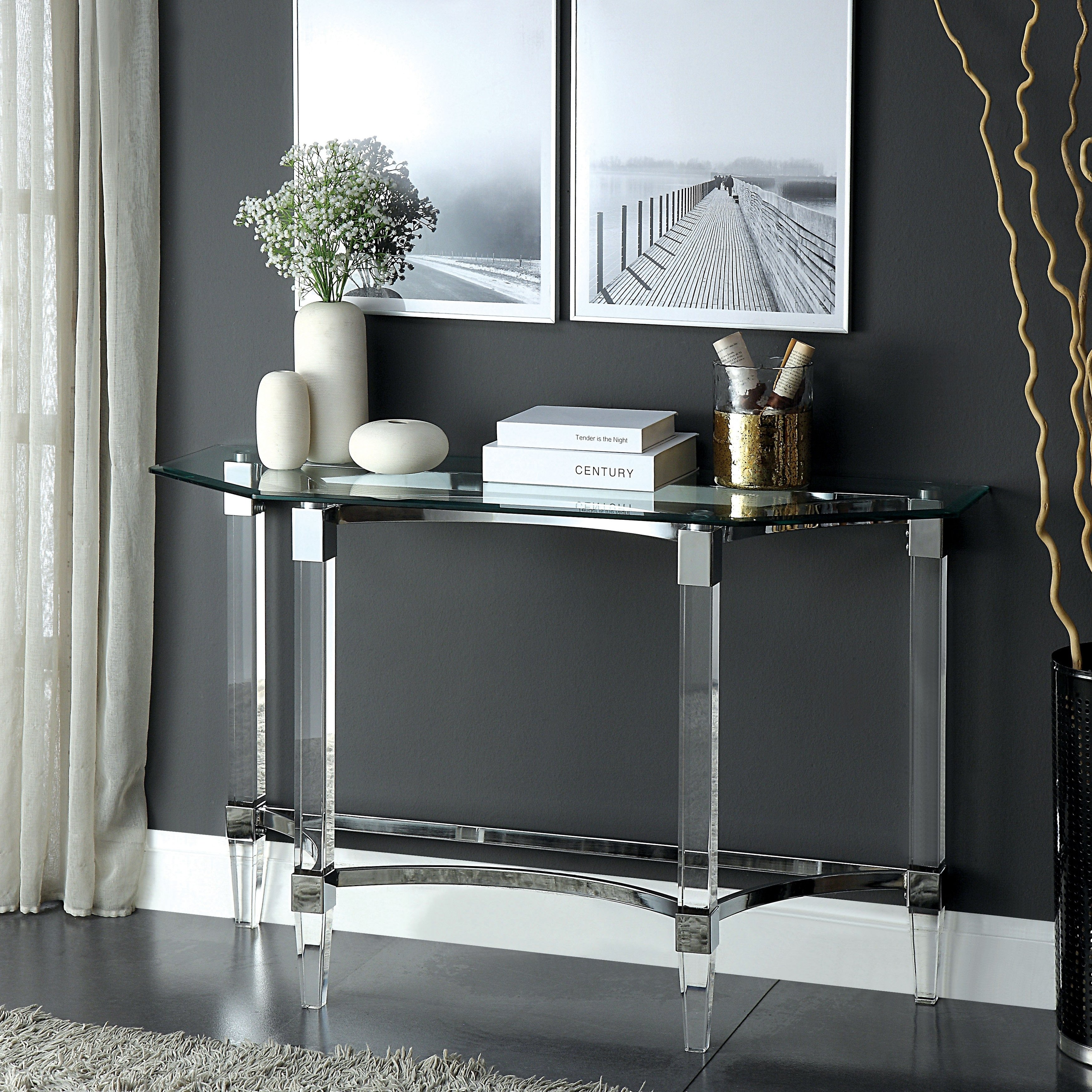 furniture america matisse glass chrome console table free metal accent sofa with shelf shipping today small living room decorating ideas party decorations battery operated lights